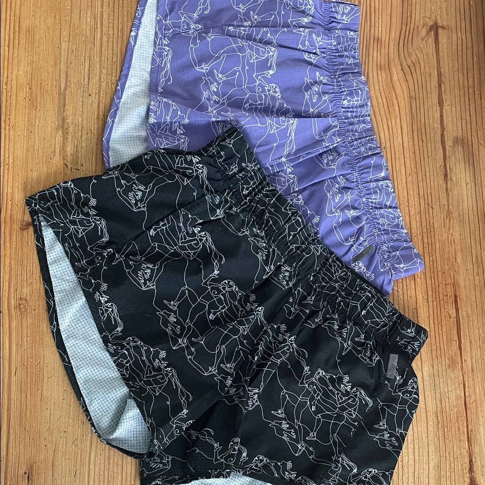 oiselle Black & Purple Printed Athletic Shorts Duo